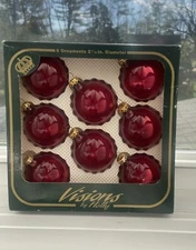 Vintage Red Visions By Holly Christmas ornaments Balls Set Of 8 2-1/4 Maroon