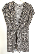 J Valdi Women's L Tan Black Faux Wrap Animal Print Casual Tunic Dress