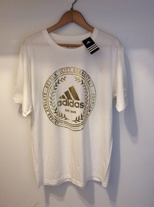 white and gold adidas t shirt