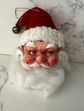Vintage 1960s Molded Celluloid Plastic Santa Claus Head Ornament