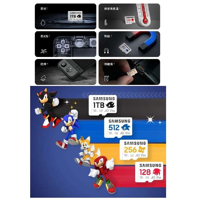 New Samsung SEGA Sonic PRO Plus 128GB 256GB 512GB 1TB MicroSD Card TF A2 V30 U3 - Image 2 of 2