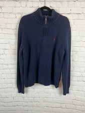 POLO by RALPH LAUREN men's blue cotton logo mock neck sweater pullover size L
