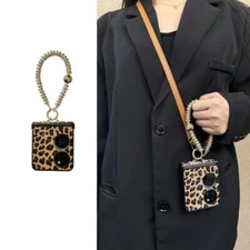 For Motorola Razr+2025 2024 60/50Ultra Leopard Hinge Leather Case Bracelet+Strap