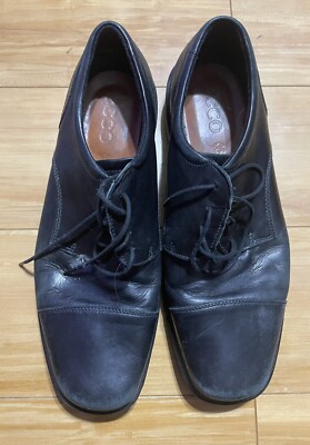 ECCO Cap Toe Men's Size 14 EU 48 Lace-Up Dress Shoes Black Leather