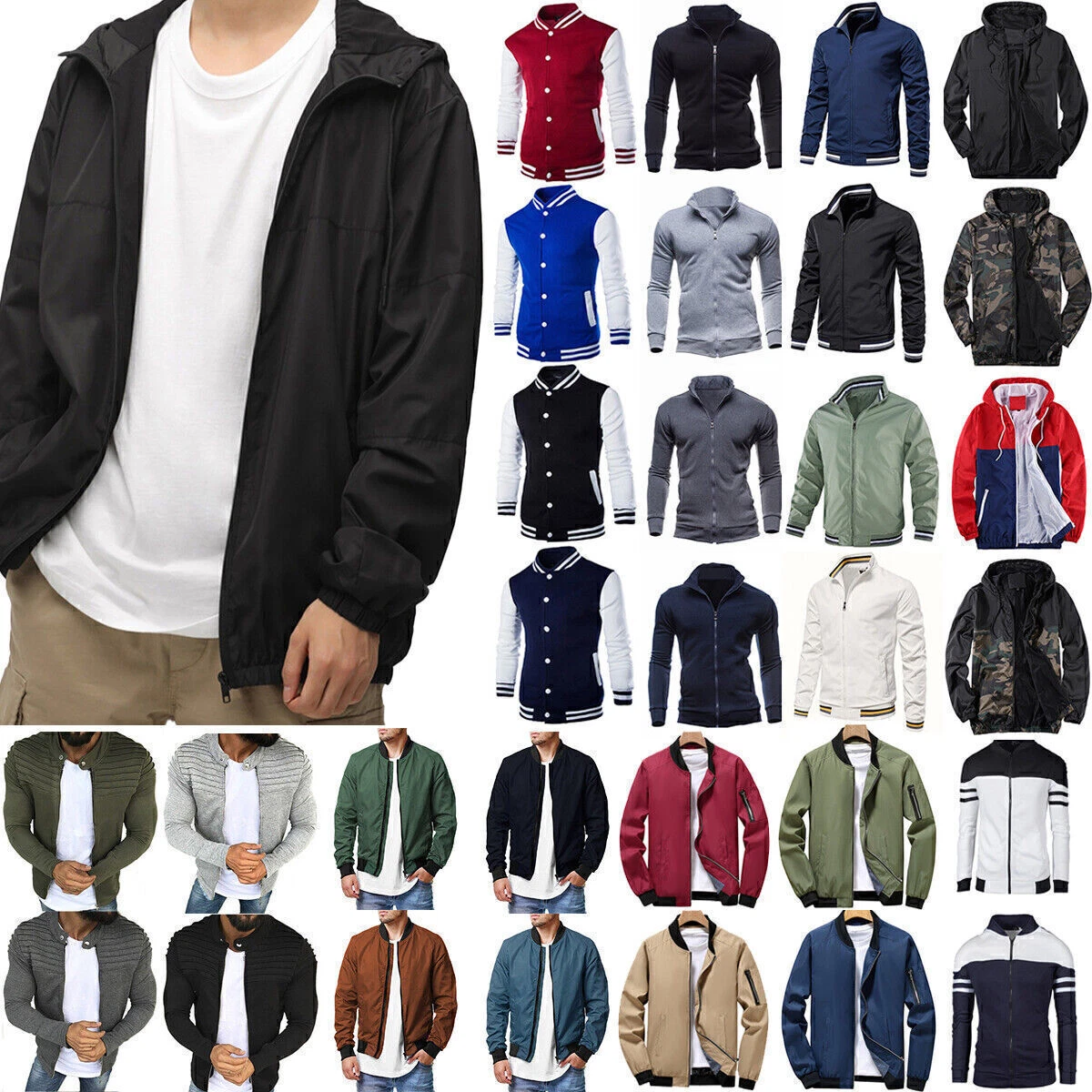 Men Cardigan Sweatshirt Sports Jacket Coat Outwear Zip Up Button