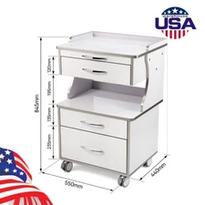 Mobile Dental Unit Tool Cart Hospital Medical Cabinet Trolley Stand 3 Layers