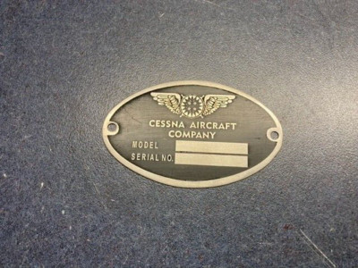 Cessna 50 172 180 182 185 Aircraft DEA Req'd Aircraft Identification Data Plate