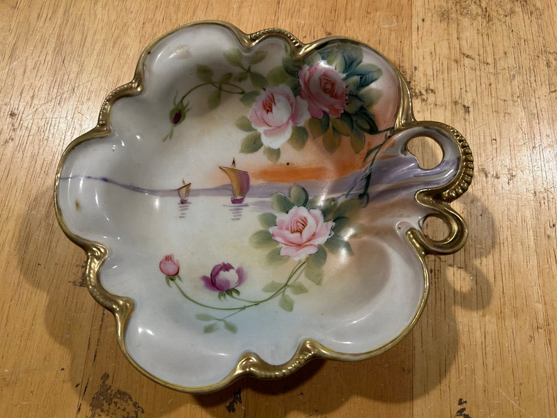 antq latrille freres old abbey brand j granger Nippon hand painted trinket dish