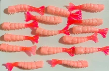 SHRIMPY SHRIMP TAILS 15 count 4oz Jar Strong Shrimp Scent  2 1/2 inch soft baits
