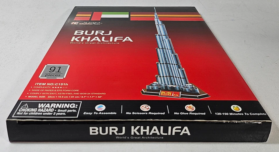 CUBICFUN 3D PUZZLE C151H BURJ KHALIFA 91 Pcs 8.7" x 7.7" x 32" - Image 4 of 4