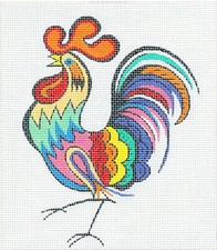 Rooster Chicken Colorful handpainted Needlepoint Canvas 18m BG Insert by LEE
