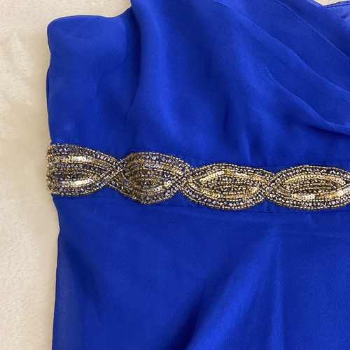 Eva Blue Womens Blue Sleeveless V-Neck Sequin Beaded Fit & Flare Dress Size 12P - Picture 5 of 12