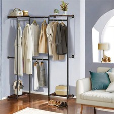 Industrial Wall Pipe Clothing Rack Corner Garment Rack Adjustable Walk-in Closet