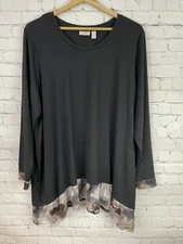 LOGO By Lori Goldstein Top Tunic 1X Black Long Sleeve Shear Hem Layer Pockets