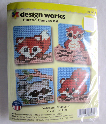 Design Works Plastic Canvas Kit Woodland Coasters ~ 6 Coasters & Holder -NIP - Picture 6 of 6