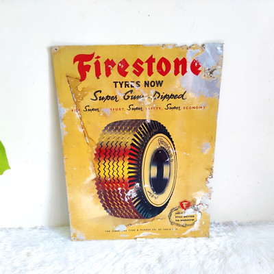 Vintage Firestone Gum Dipped Tires Advertising Metal Sign Rare Automobile TS435