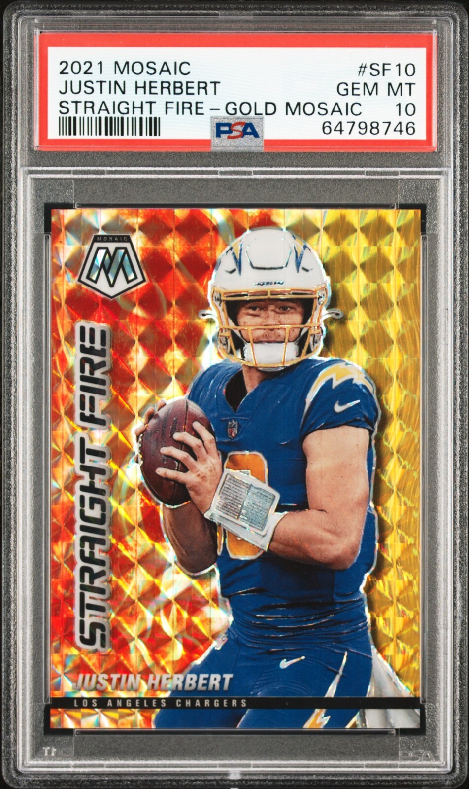 Justin Herbert 2021 Panini Mosaic Straight Fire Gold Mosiac Prizm 02/10 PSA 10