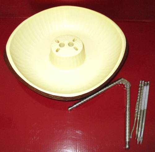 Vintage MCM Almond Shaped Complete Nut Bowl Set Stainless Cracker and 4 Picks - Picture 4 of 6