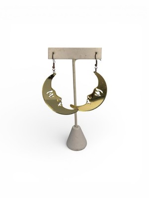 Vintage Gold Tone Shiny Crescent Moon Face Pierced Dangle Earrings