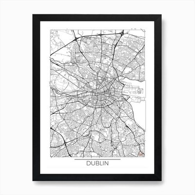 Dublin Karte Minimal Kunstdruck gerahmt Wandbild Poster Leinwanddruck Bild