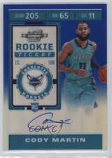 2019 Contenders Optic Rookie Ticket Blue Prizm 46/49 Cody Martin #112 Auto 0xh3