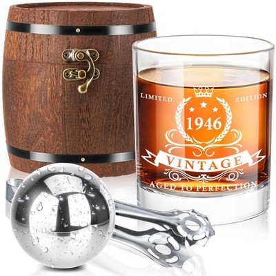 LIGHTEN LIFE 80th Birthday Gifts for Men,1946 Whiskey Glass Set in Barrel Box...
