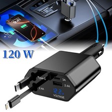 Super Fast 4 USB/Type-C PD In Car Charger Plug Adapter for iPad, IPHONE, SAMSUNG