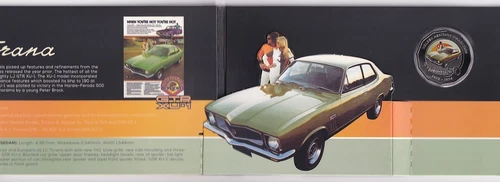 AUSTRALIAN:  2016  50 CENT HOLDEN LJ TORANA COLOURED UNC COIN ON CARD #M1558