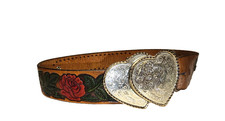 Western Cowgirl Red Rose Tooled Leather Belt Sz Small