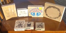 Lot Of 7 Wood Craft Stamps Christmas Theme Santa Candycane Yuletide Frame