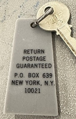 UNKNOWN HOTEL P.O. Box 639 New York, N.Y. 10021 (Upper East Side) Hotel Room Key