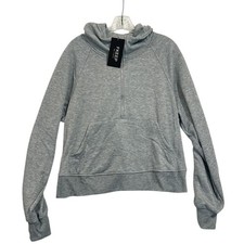 NWT Women s Cropped Half Zip Hoodie Gray Large Thumb Holes Athletic Pullover