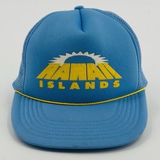 Hawaiian Headwear Hat Snapback Trucker Cap Blue Hawaii Islands Souvenir VTG