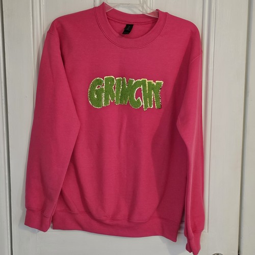 "Grinchy" Damen kleines Sweatshirt Ugly Christmas rosa grün Gildan Heavy Blend - Bild 1 von 6