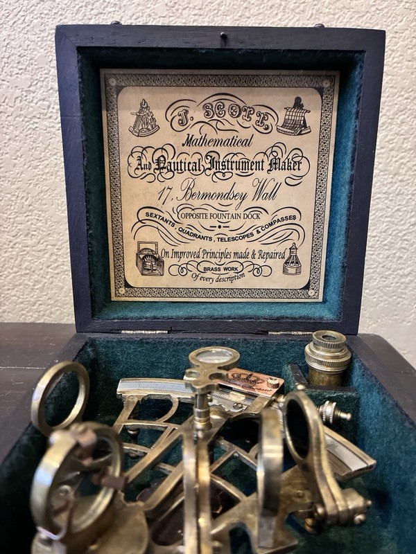 Iscott Antique Box Nautical Sextant with Wooden Box Vintage Collectible