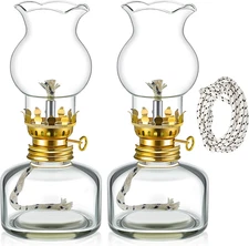 2 Pieces Rustic Oil Lamp Lantern Large Classic Kerosene Lamp Vintage Glass Keros