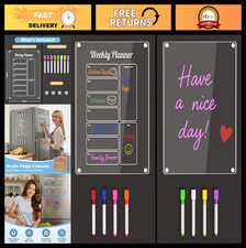Acrylic Dry Erase Fridge Calendar - 2 Pack Magnetic Weekly Planner Board 12"x8"