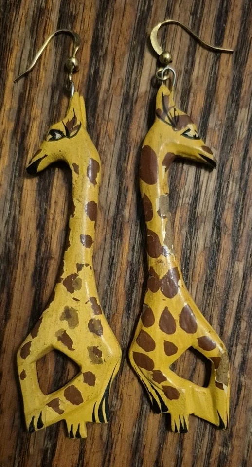 Wooden Giraffe Drop Earrings 3" Long - Image 4 of 4