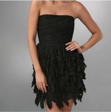 Elizabeth + James Womens Dress Size 2 Black Solid Sheath Strapless Short Silk