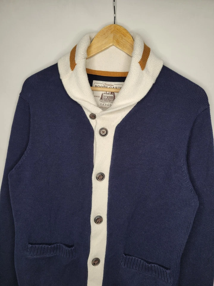 Cárdigan Suéter Hombre Roots Canada Cabin Collection Chal Talla Mediana Azul Blanco Foto 2 de 4