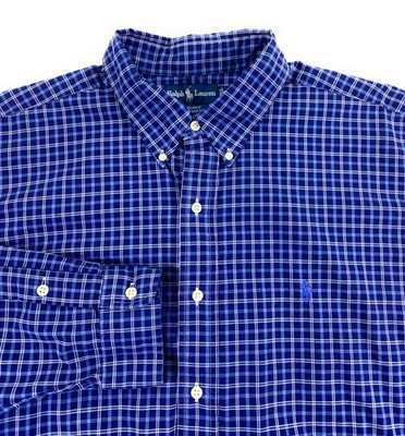 Ralph Lauren Polo Men's Blake Button Down 100% Cotton Pony Blue Check Shirt XXL