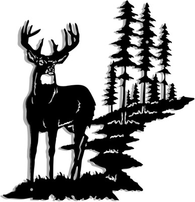 Metal Forest Wall Art - Deer Decor, Rustic Hunting Sign for Living Room, Bedroom