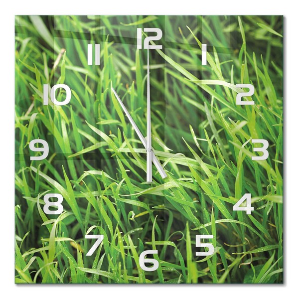 Wanduhr Aus Glas FüR Wohnzimmer Und Arbeitszimmer Gras WeißE Zeiger 60X60 Cm-image