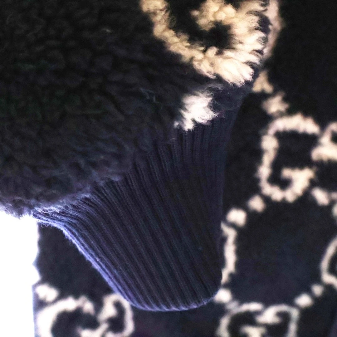 GUCCI GG Giacca Jacquard Tessuto Fuzzy Boa Hoody Navy 771121 XJF4D Usato10c0