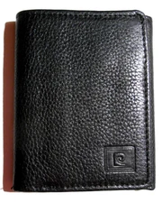 Men's Vintage Pierre Cardin Soft Black Pebbled Leather Tri-Fold Wallet UNUSED