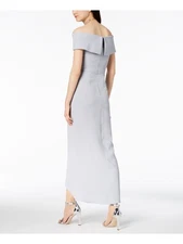 XSCAPE Womens Gray Pleated Off Shoulder Full-Length Formal Tulip Dress 10