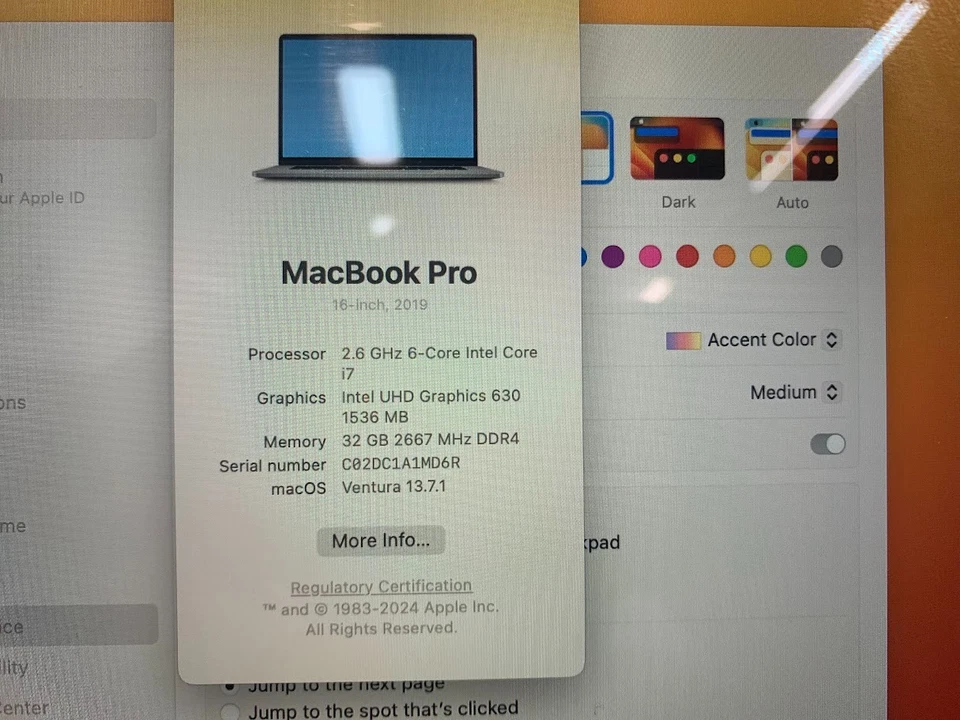 Apple MacBook Pro 16-inch 2019 A2141 i7-9750H 2.6GHz 32GB RAM 1TB SSD TouchBar ! - Image 3 of 4