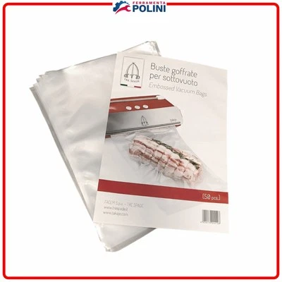 TRE SPADE SACCHETTI 12x55 cm pz.50 GOFFRATI PER MACCHINA SOTTOVUOTO BUSTE