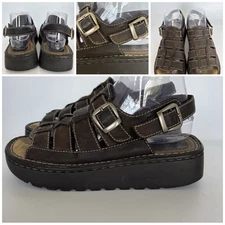 Y2k Lower East Side Chunky Fisherman Platform Sandals 9.5 Brown Leather Vtg 90's