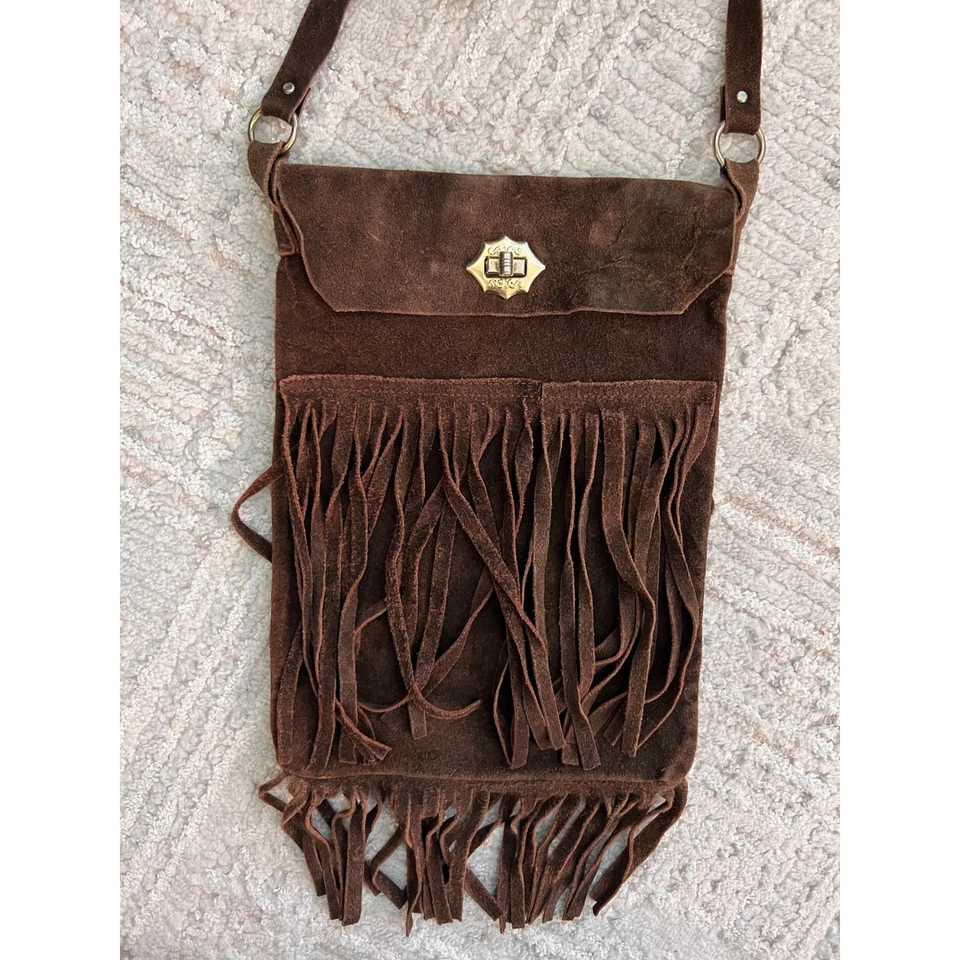 Genuine Leather Fringe Crossbody Bag Hecho en Mexico Boho Western Brown Purse - Image 4 of 4